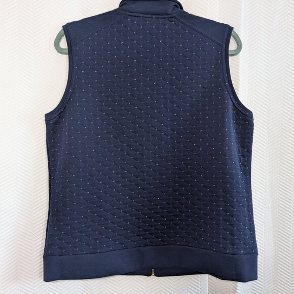 Allison Daley Petite Navy Blue Quilted Vest with Gold Zipper and Trim Size Large - Picture 11 of 12
